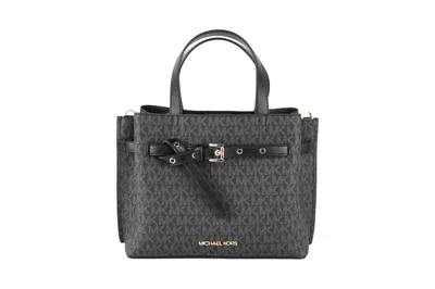 Michael Kors Emilia Small Black Signature Pvc Satchel Crossbody Handbag Purse