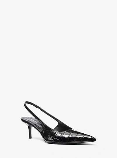 Michael Kors Emma Crocodile Embossed Leather Slingback Pump In Black