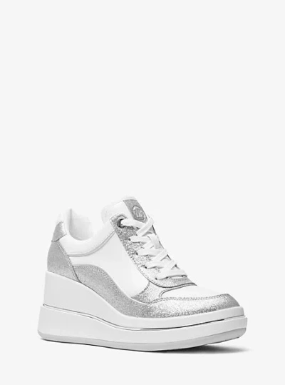 Michael Kors Emmy Glitter Embellished Leather Wedge Trainer In Multi