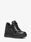 Michael Kors Emmy Leather And Mesh Wedge Trainer In Black