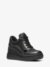 Michael Kors Emmy Leather And Mesh Wedge Trainer In Black