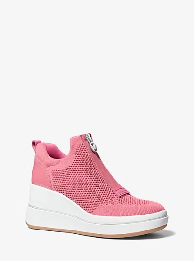 Michael Kors Emmy Mesh Zip-up Wedge Trainer In Pink