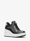 Michael Kors Emmy Signature Logo And Leather Wedge Trainer In Black