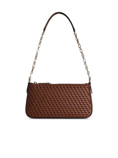 Michael Kors Empire Medium Woven Chainlink Pochette In Buff