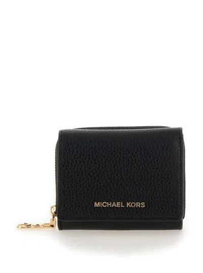 Michael Kors 'empire' Black Tri-fold Wallet With Logo Lettering On The Front