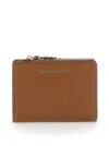 Michael Kors 'empire' Brown Wallet With Logo Lettering In Hammered Leather Woman In Brown