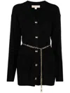 Michael Kors Wool Cardigan With Detachable Chain Belt In Black