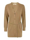 Michael Kors Crew Neck Wool Blend Cardigan In Marrón