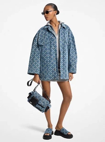 Michael Kors Empire Diamond Jacquard Oversized Denim Jacket In Blue