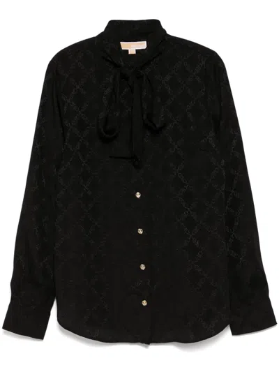 Michael Kors Empire Diamond-jacquard Tie-neck Blouse In 黑色