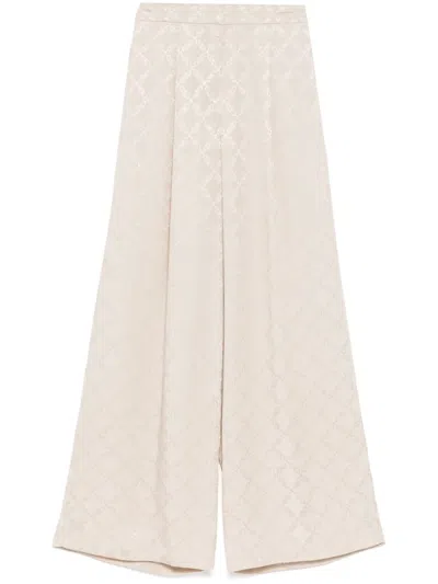 Michael Kors Empire Diamond-jacquard Wide-leg Trousers In Neutrals