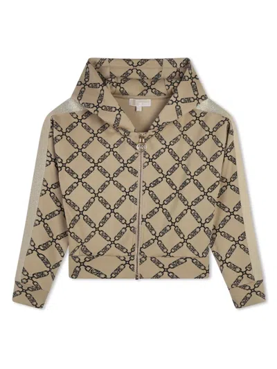 Michael Kors Kids' Empire-logo Zip-up Hoodie In Neutrals