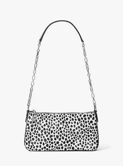 Michael Kors Empire Medium Cheetah Print Calf Hair Chain-link Pochette In Black