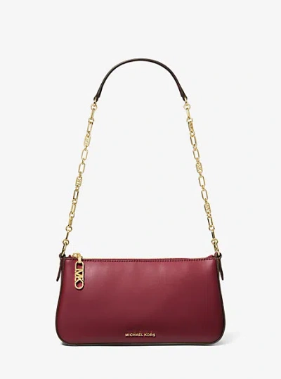 Michael Kors Empire Medium Leather Chain-link Pochette In Red