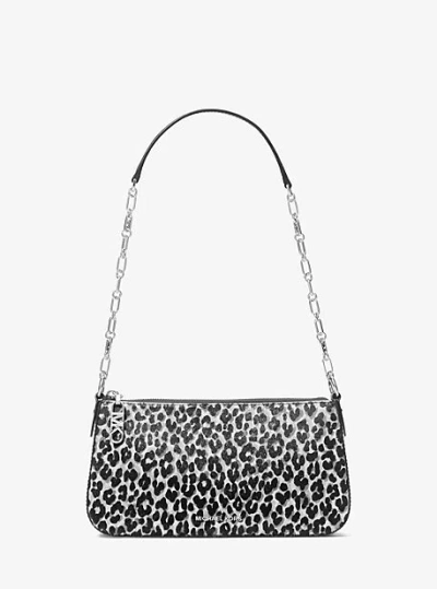 Michael Kors Empire Medium Leopard Print Calf Hair Chain-link Pochette In Black