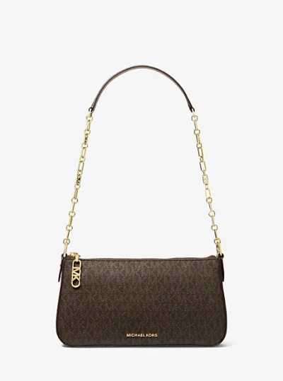 Michael Kors Empire Medium Signature Logo Chain-link Pochette In Brown