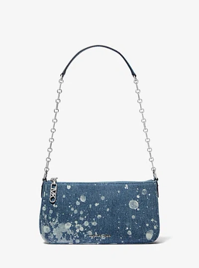Michael Kors Empire Medium Splattered Denim Chain-link Pochette In Blue