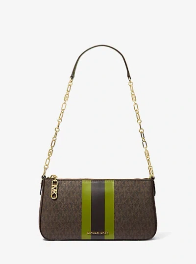 Michael Kors Empire Medium Striped Signature Logo Chain-link Pochette In Green