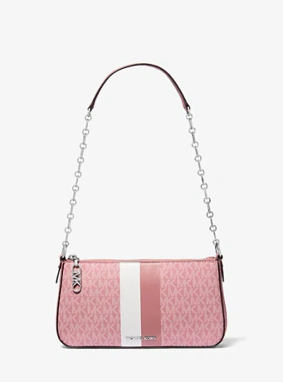 Michael Kors Empire Medium Striped Signature Logo Chain-link Pochette In Pink