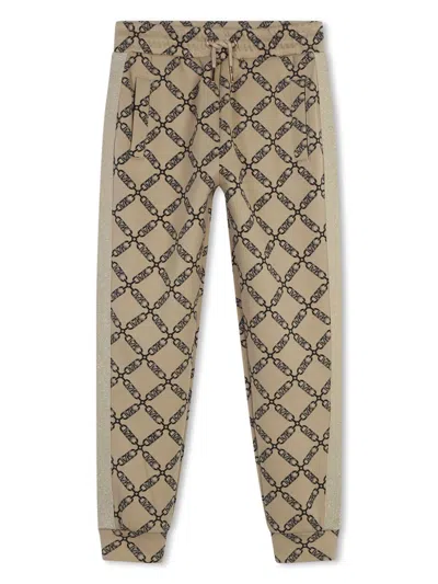 Michael Kors Kids' Empire-print Drawstring Track Pants In Neutrals