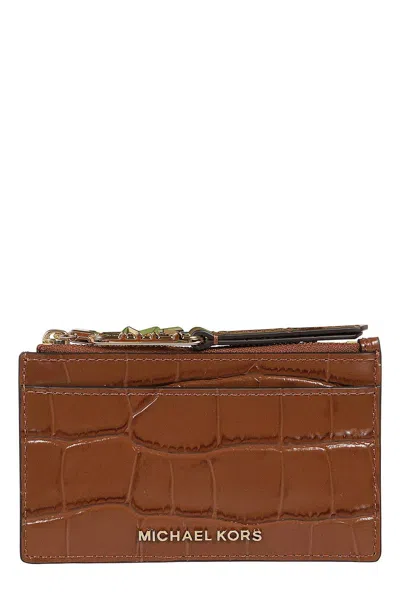 Michael Kors Empire Small Embossed Card Case In Brown