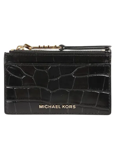 Michael Kors Empire Textured Crocodile Pattern Leather Wallet In Black