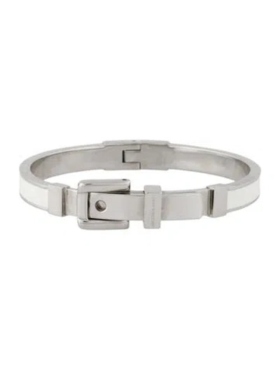 Pre-owned Michael Kors Enamel Buckle Hinged Bracelet, 6.75" In White