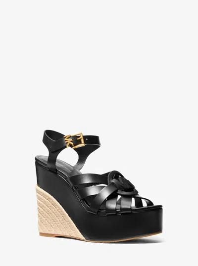 Michael Kors Erika Leather Wedge Sandal In Black
