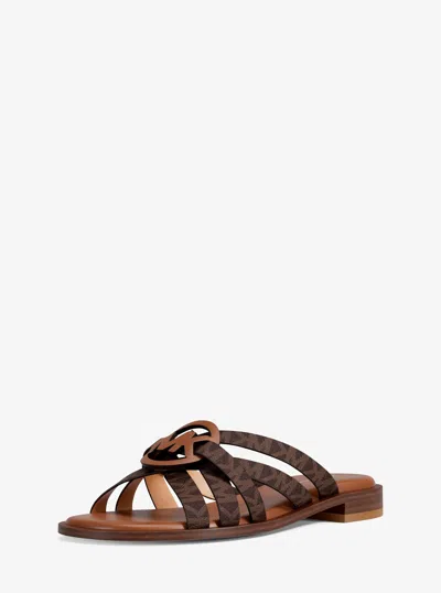Michael Kors Erika Signature Logo And Leather Sandal In Brown