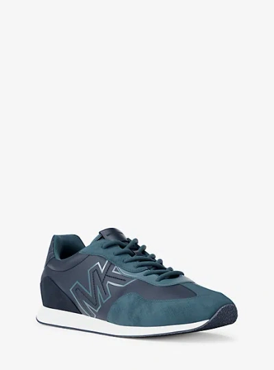 Michael Kors Essex Mixed-media Trainer In Blue