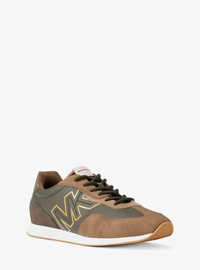 Michael Kors Essex Mixed-media Trainer In Green
