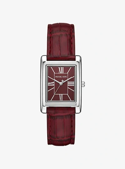 Michael Kors Essex Silver-tone And Crocodile Embossed Leather Watch In Red