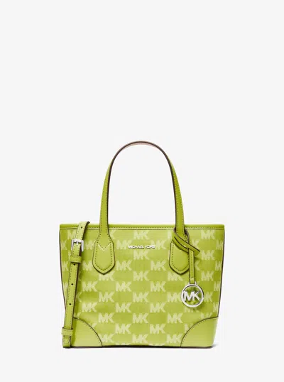 Michael Kors Eva Extra-small Logo Jacquard Denim Convertible Tote Bag In Green