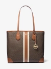 Michael Kors Eva Large Signature Logo Stripe Tote Bag In Brown