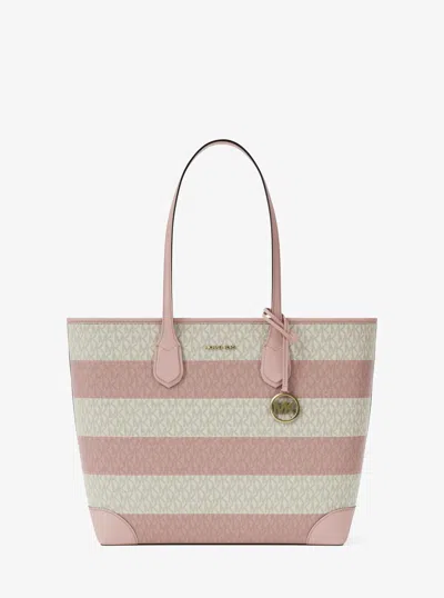 Michael Kors Eva Large Striped Signature Logo Tote Bag In Pink