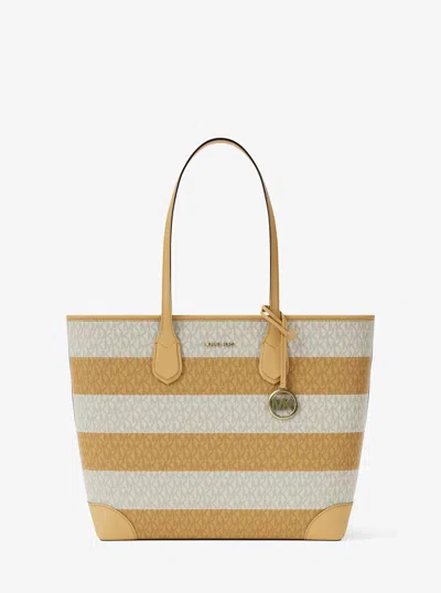 Michael Kors Eva Large Striped Signature Logo Tote Bag In Yellow
