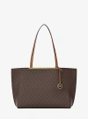 Michael Kors Evelyn Large Signature Logo Tote Bag In Brown