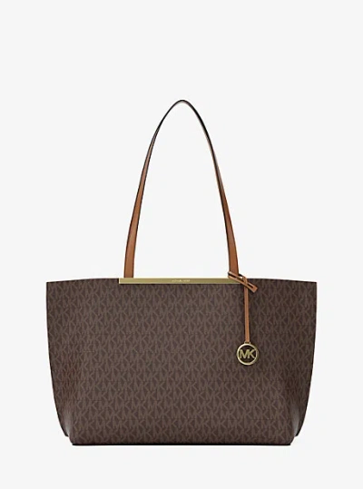 Michael Kors Evelyn Large Signature Logo Tote Bag In Brown