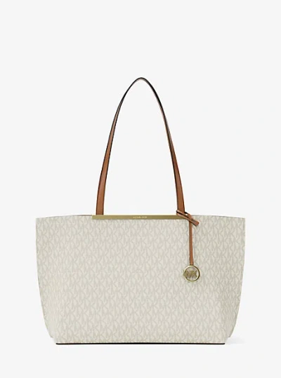 Michael Kors Evelyn Large Signature Logo Tote Bag In Brown