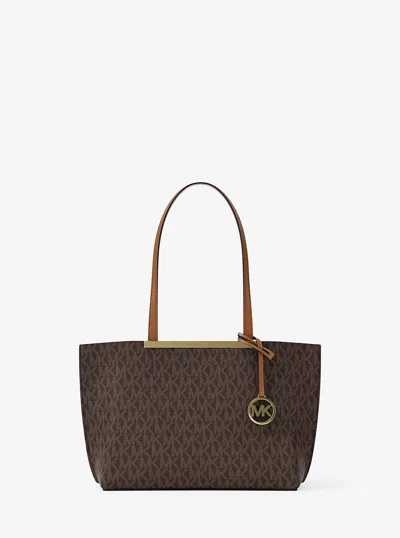 Michael Kors Evelyn Small Signature Logo Tote Bag In Brown