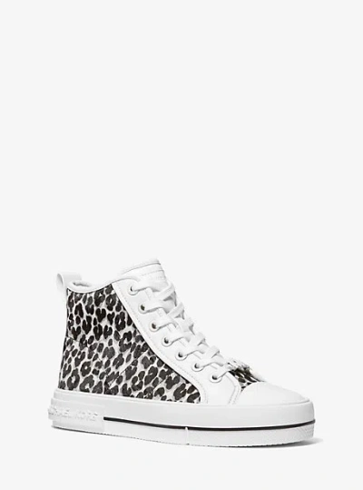 Michael Kors Evy Leopard Print Calf Hair High-top Sneaker In Black
