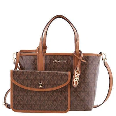 Pre-owned Michael Kors Extra-small Signature Logo Print Eliza Open Tote 30s3gzat0v-252 In Brown