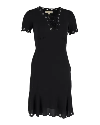 Michael Kors Eyelet Lace-up Scallop Dress In Black Polyester