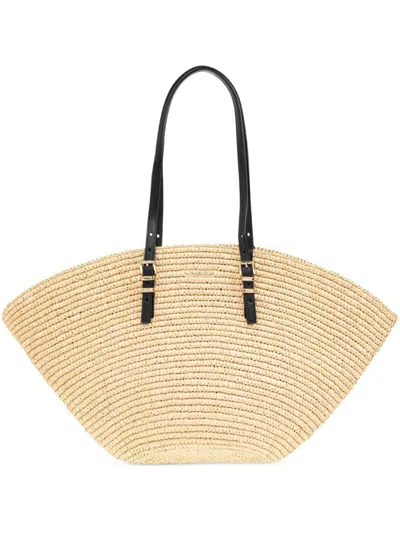 MICHAEL KORS MICHAEL KORS FAN-SHAPED WOVEN STRAW TOTE WITH LEATHER STRAPS