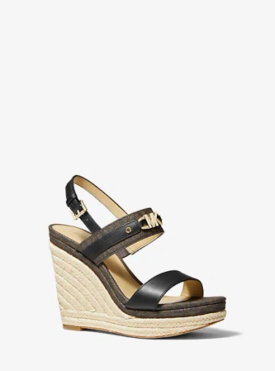 Michael Kors Farrah Leather Wedge Sandal In Black