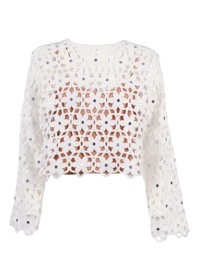 Michael Kors Floral-crochet Mirror-embellished Top In Neutral