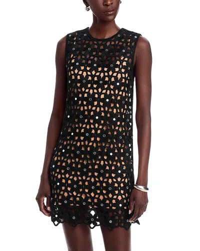 Michael Kors Mirror Embellished Floral Crochet Dress In Black
