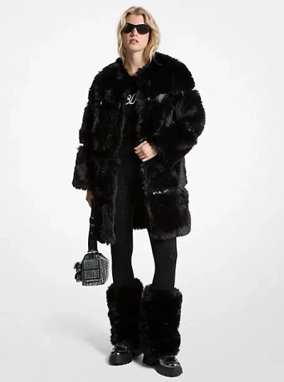 Michael Kors Faux Fur And Patent Coat In Black