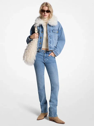 Michael Kors Faux Fur Collar Denim Jacket In Blue