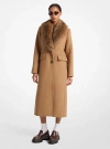 Michael Kors Faux Fur Collar Wool Blend Coat In Brown